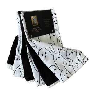 Cynthia Rowley HALLOWEEN GHOST Cotton Napkins 18x18 Black White Set of 6 NEW
